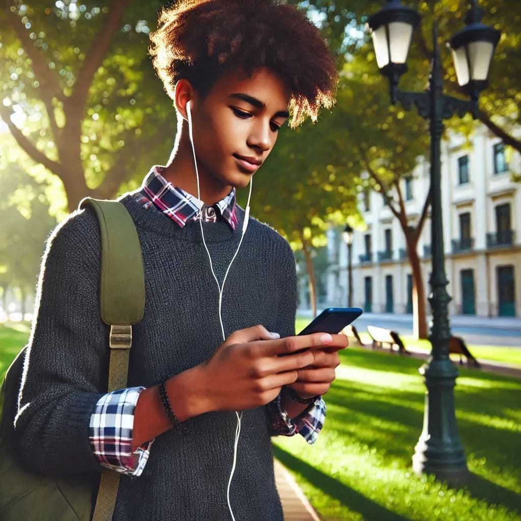 Student answering survey with his smartphone